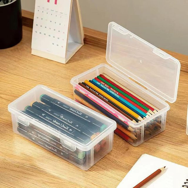Schreibwaren-Aufbewahrungsbox mit Deckel von SD&HI aus transparentem Kunststoff für Schreibtisch, Schule und Büro mit mehreren Fächern - Bild 1