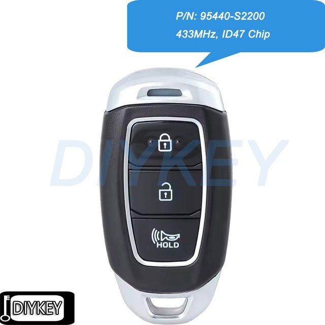 DIYKEY Smart Remote Key Fob mit 3 Tasten für Hyundai Santa Fe 2019-2022, 433 MHz, ID47 Chip, Schwarz, P/N: 95440-S2200, FCC ID: TQ8-FOB-4F30 - Bild 1