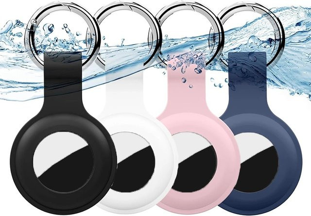 Apple AirTag Schutzhülle aus flüssigem Silikon mit Schlüsselanhänger in Pink - Bild 1