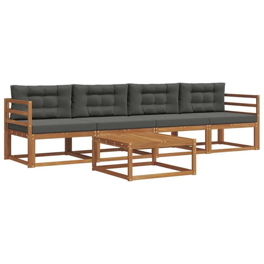 vidaXL Outdoor-Sofagarnitur aus Akazienholz mit Kissen in Anthrazit und Natur - Bild 2