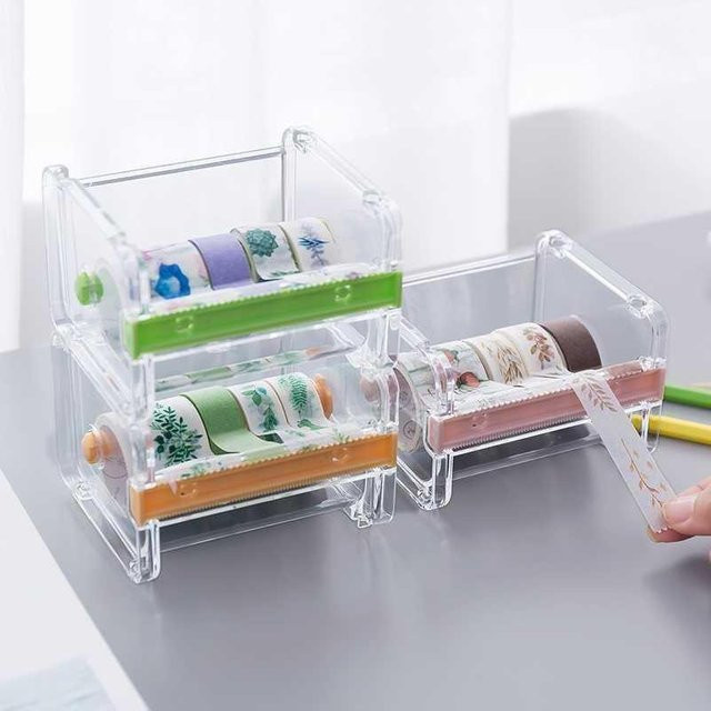 Kreatives Washi Tape Cutter Set aus Kunststoff in Transparent und Beige für Schulbedarf und Büromaterial - Bild 1