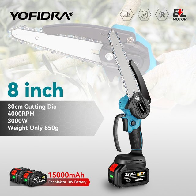 YOFIDRA Bürstenlose Akku-Kettensäge und Astsäge für Makita 18 V Akku, 20,3 cm - Bild 1