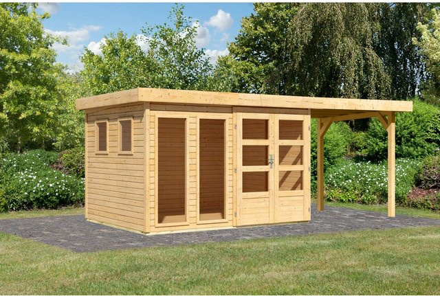 Karibu Gartenhaus Maradi mit Anbaudach aus Massivholz Fichte in Braun, B/T/H: 211 x 298 x 242 cm - Bild 1