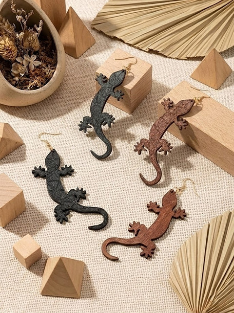 YULUCH Ohrringe, Holz, Eidechsen-Gecko, Bunt, Damen - Bild 1