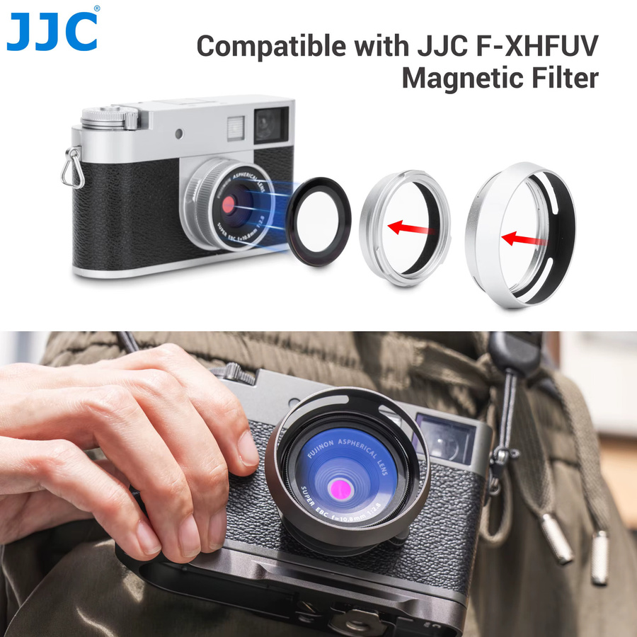 JJC Gegenlichtblende aus Metall mit 37-mm-Filteradapter für Fujifilm X Kameras, Farbe: Silber - Bild 3