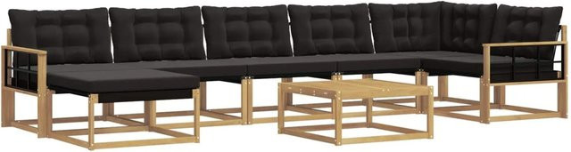 vidaXL 8-tlg. Outdoor-Sofagarnitur aus Akazienmassivholz in Weiß und Schwarz mit L-Form, Polsterkissen und Couchtisch für Garten, Balkon und Terrasse - Bild 1