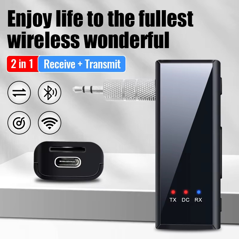 Kebidu Bluetooth 5.4 Audio-Receiver und Sender in Schwarz mit 3,5 mm AUX-Buchse und USB für Stereo-Musik und Freisprechanlagen an TV, PC oder im Auto - Bild 3