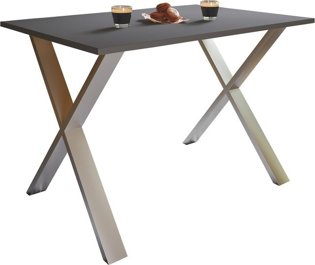 VCM Esstisch Xona X aus Holz mit Holzstruktur-Nachbildung und X-Frame Gestell, B/T/H: 140 x 80 x 76 cm - Bild 1