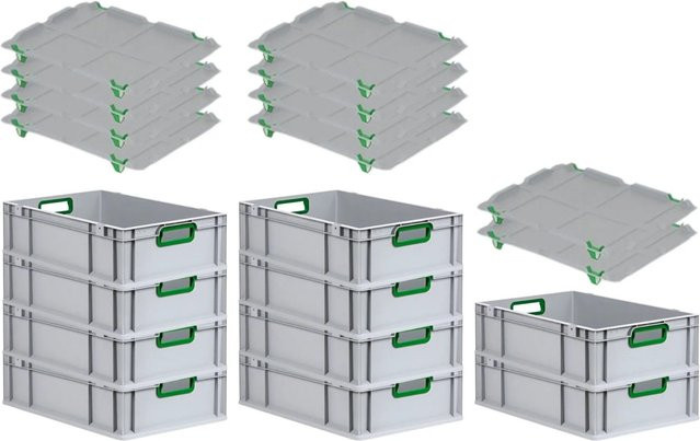 PROREGAL Spar Set 10x Eurobox Nextgen Color mit Auflagedeckel und Schiebeschnappverschlüssen, Farbe Grün, H x B x T: 17 x 40 x 60 cm - Bild 1