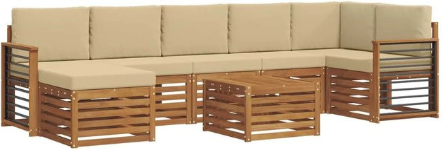 vidaXL Sofagarnitur 8-teilig L-Form aus Massivholz Akazie in Natur und Beige mit abnehmbaren wetterfesten Kissen - Bild 1