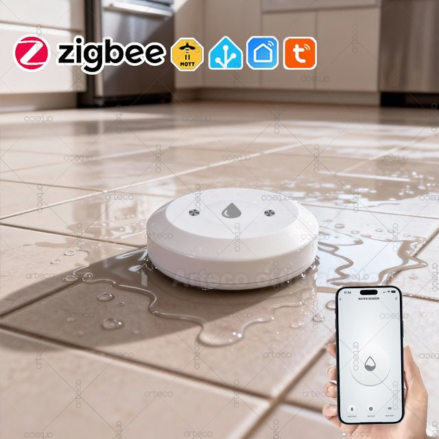 Tuya Smart Zigbee Wasser Sensor in Weiß zur Leckage-Erkennung mit App-Fernüberwachung und Gateway-Unterstützung - Bild 1