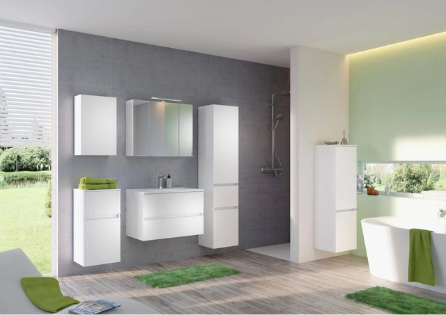 Held Möbel Waschtisch-Set Verona 2-tlg. mit Mineralgussbecken und Spiegelschrank, matt Weiß, Breite: 80 cm - Bild 1