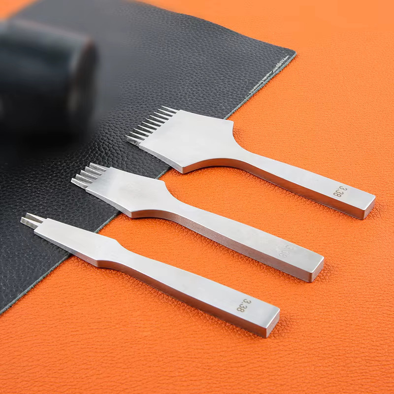 Leder Meißel Set im französischen Stil aus Stahl für präzises Stechen und Stanzen, Silber - Bild 2