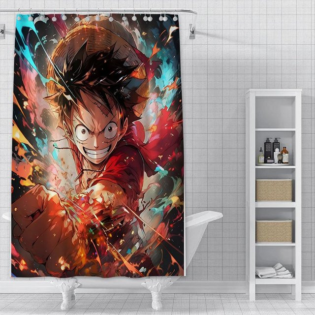 Wasserfester Duschvorhang mit Anime L-Luffy Motiv von Baifenbai Home Furnishing, bunt, Polyester, B/H: 180 x 240 cm - Bild 1