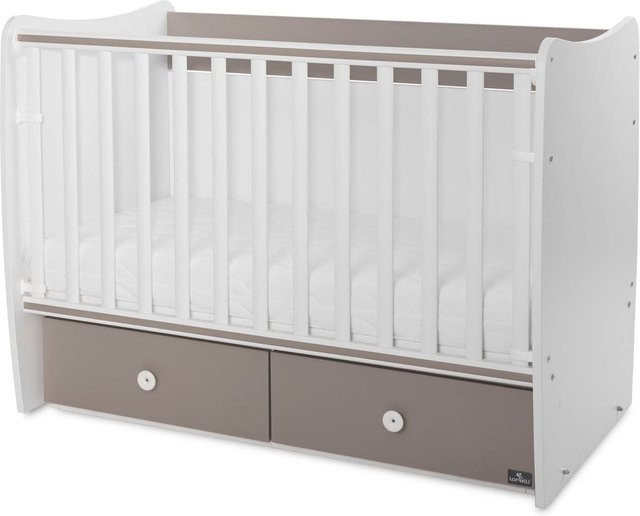 Lorelli Babybett MATRIX NEW Kinderbett mit 2 Ebenen und 2 Schubladen, braun weiß, B/T: 120 x 60 cm - Bild 1