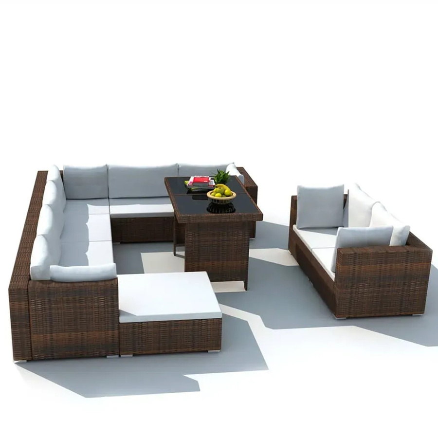 vidaXL 10-teiliges Garten-Lounge-Set aus Poly Rattan in Braun mit Auflagen für Garten und Terrasse - Bild 2