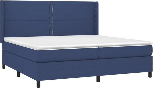 vidaXL Boxspringbett mit Matratze in Blau und Weiß, Hybrid-Bett mit LED-Unterbettbeleuchtung und USB-Ladeport, B/T: 200 x 200 cm - Bild 1