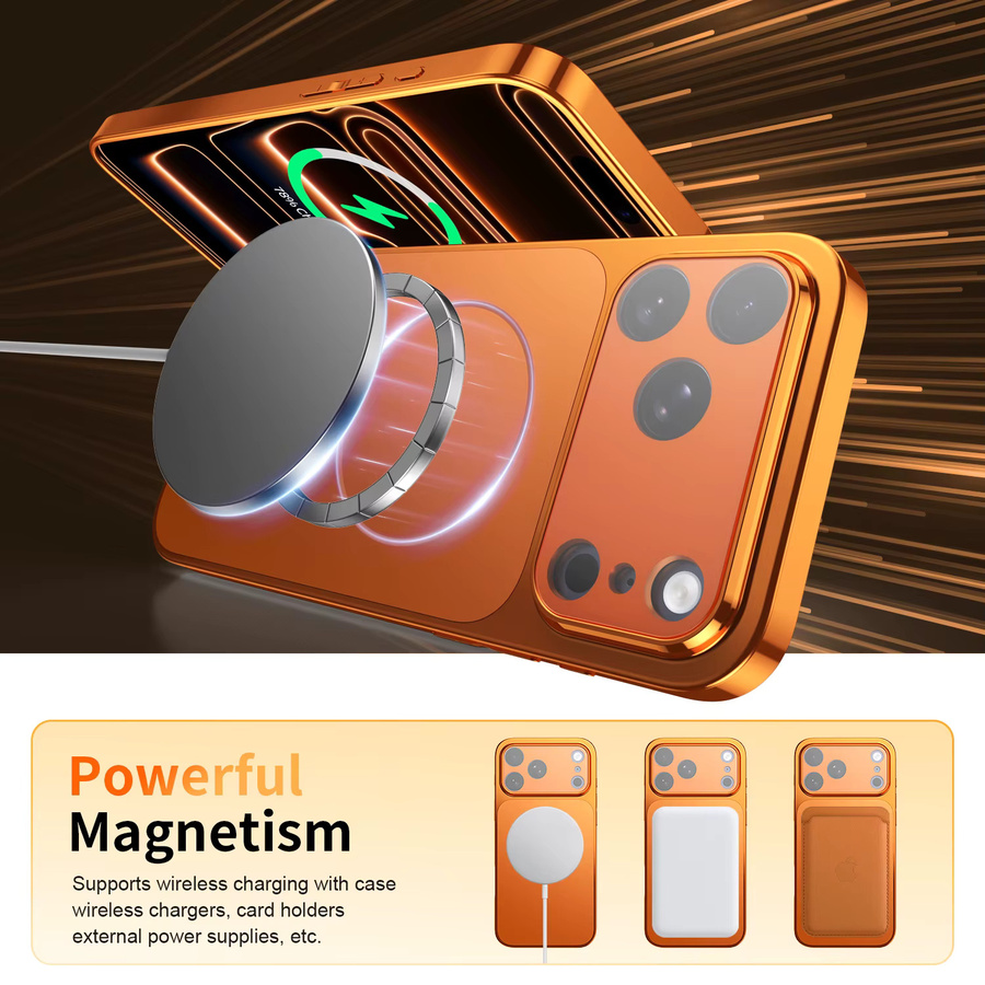 MagSafe Hülle für iPhone 17 Pro Max 16 15 14 13 12 11 in Orange mit kabelloser Ladefunktion und galvanisiertem Design - Bild 4