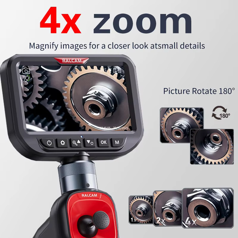 RALCAM Lenkendeoskop mit 5 Zoll Bildschirm, Doppelobjektiv, 6 mm Durchmesser, 4-Wege-Steuerung und 720 Grad Rotation in Schwarz für die industrielle Endoskopieinspektion und Motorkanalinspektion - Bild 4