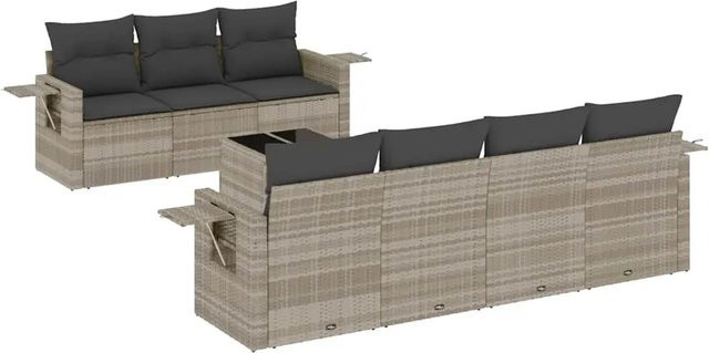 vidaXL 8-teilige Garten-Sofagarnitur aus Polyrattan in Hellgrau mit Kissen und Gartentisch - Bild 1