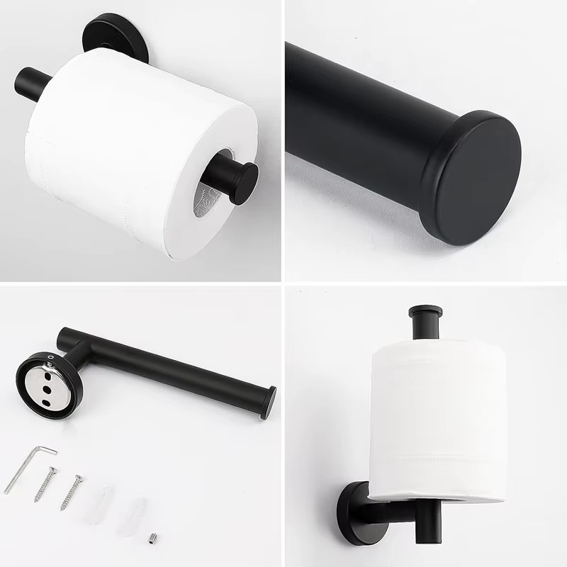 2er-Set Badezimmer-Set aus Wandmontage bestehend aus Handtuchring und Toilettenpapierhalter in Schwarz - Bild 2
