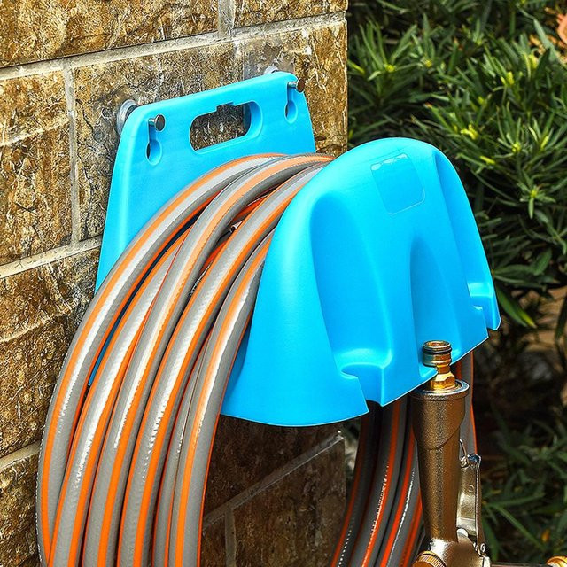 Wandmontierter Gartenbewässerungsschlauch-Halter aus Kunststoff in Blau zur Schlauchaufwicklung und Organisation - Bild 1