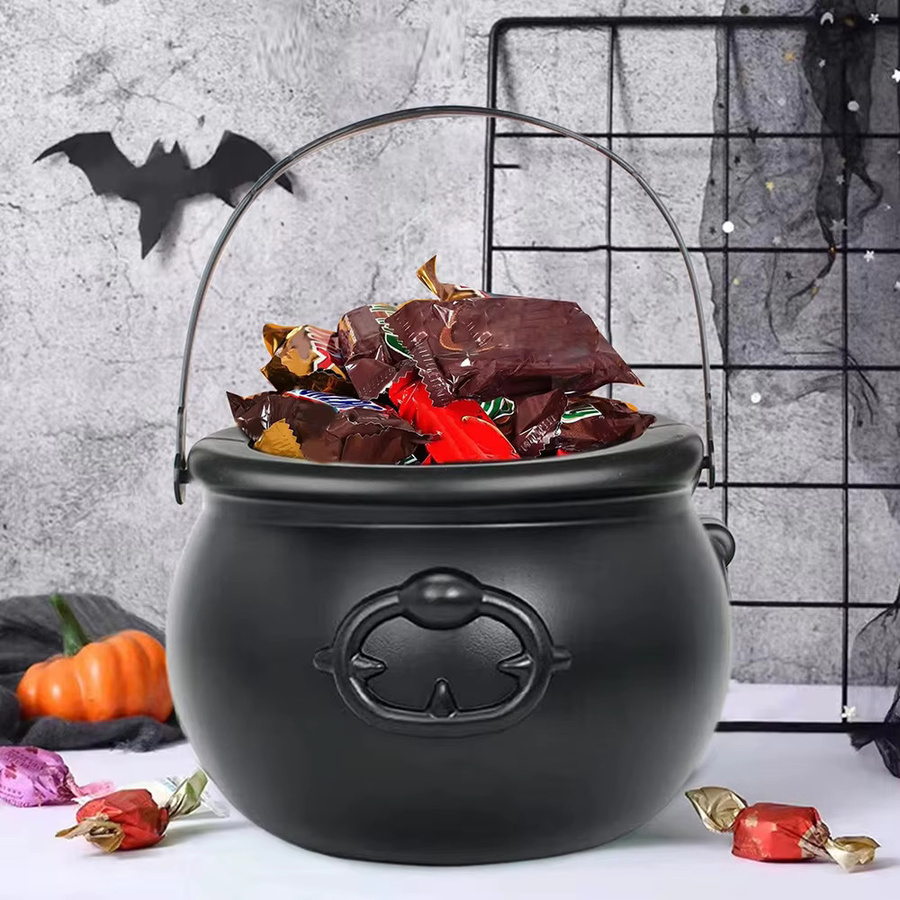 Schwarzer Hexenkessel aus Kunststoff als Halloween Tischdekoration und Bonbonhalter - Bild 6
