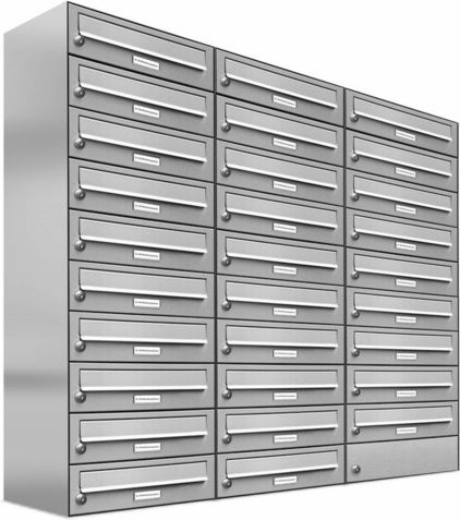 AL Briefkasten-Mehrfachsystem für 29 Parteien, Aufputzmontage, silberfarben, B/H/T: 115,9 x 115 x 27,5 cm - Bild 1