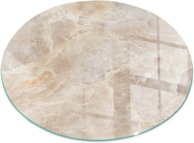 Tulup Glasplatte für Kamin in Beige mit Natursteinmuster, Rund, Durchmesser: 70 cm - Bild 1