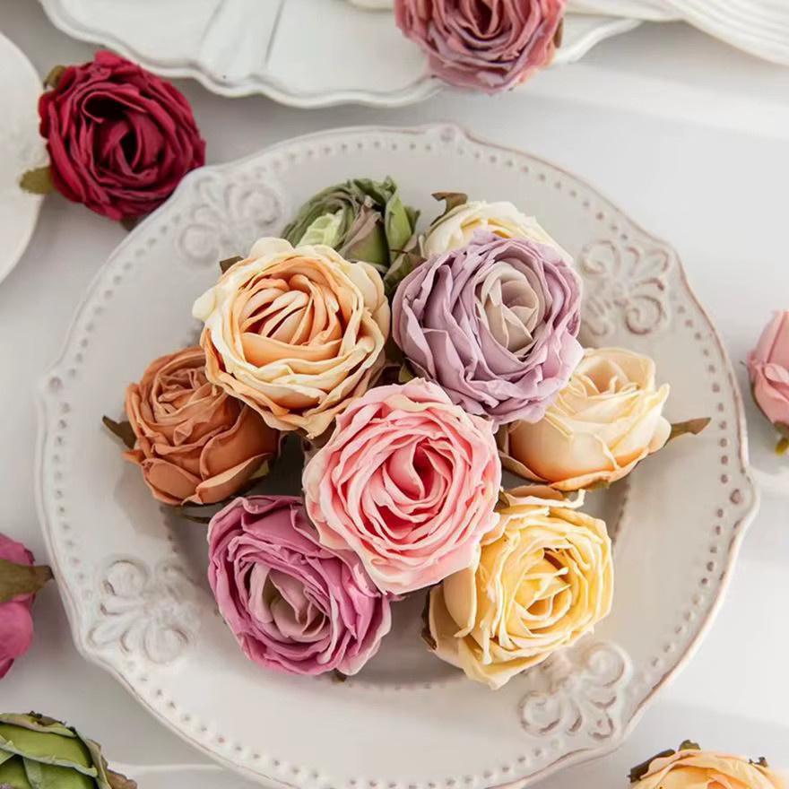 TTCY Künstliche Rosen mit gebrannten Kanten in Multicolour für Hochzeiten, Garten und DIY-Dekorationen - Bild 2