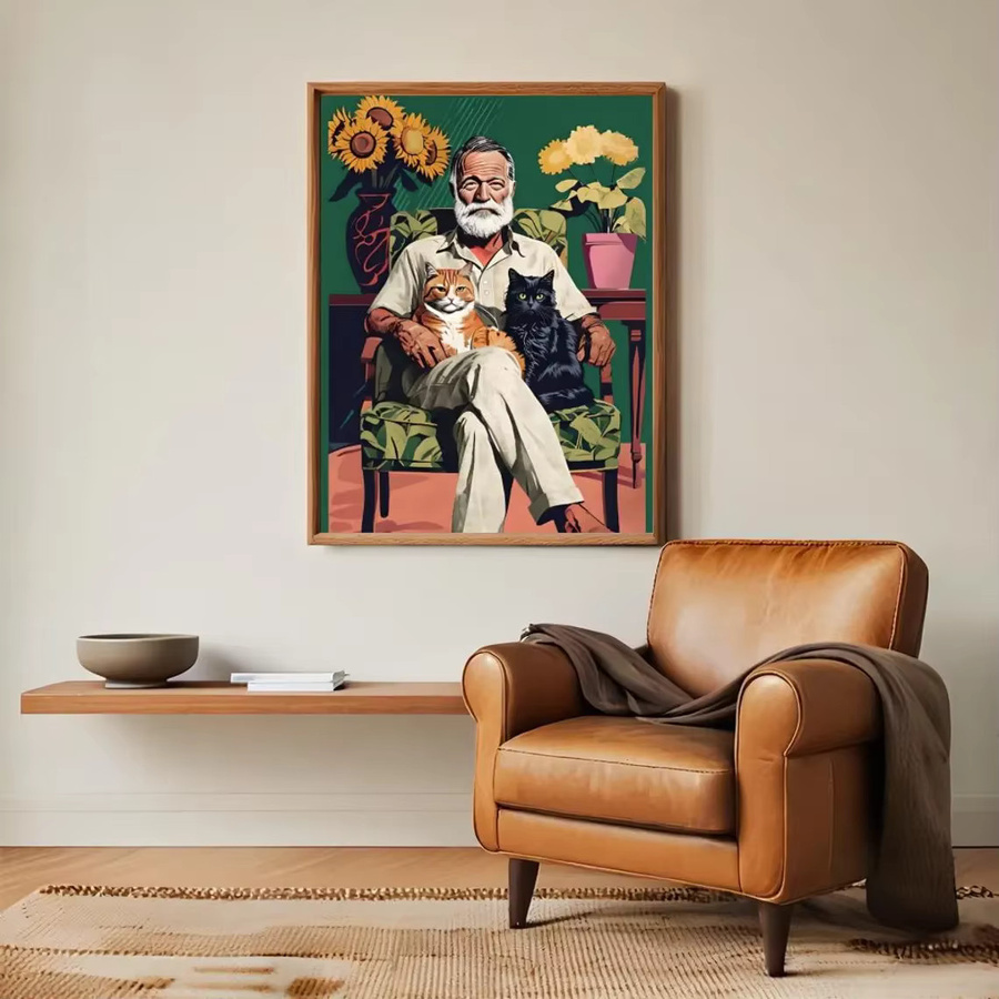 Hemingway Cats Wandkunst von SHENCHEN – Bunte Grafik mit Ernest Hemingway und Polydactyl-Katzen als Poster - Bild 6