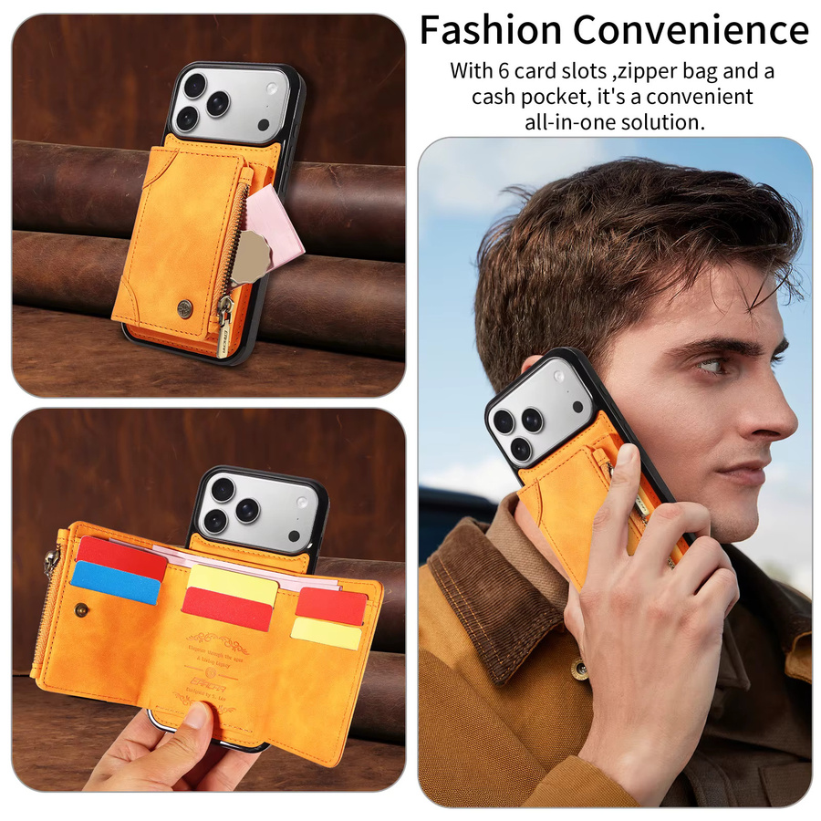 PU-Leder Handyhülle mit Ständer und Kartenfächern als Brieftasche für Samsung Galaxy S25 S24 S23 S22 Ultra A13 A15 A23 in Braun und Orange - Bild 4