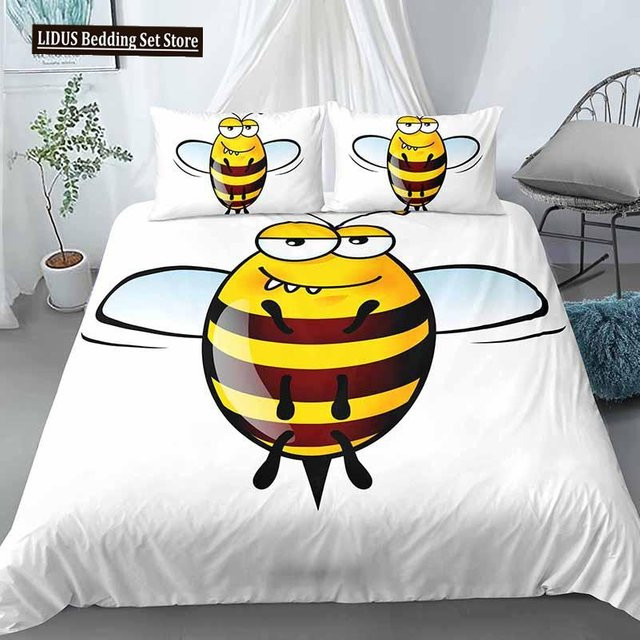 Bettwäsche-Set Binchi Fitness mit Bienen-Motiv, weißes Polyester-Bettbezug-Set mit Kissenbezug, B/H: 135 x 200 cm - Bild 1