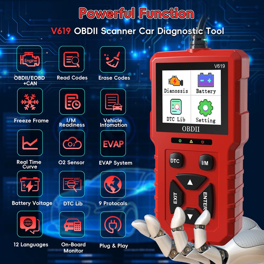 RUOGINSS OBD2-Scanner Codeleser in Rot mit Live-Daten, Fehlercode-Reset und CAN-Autodiagnose-Scan-Tool - Bild 3