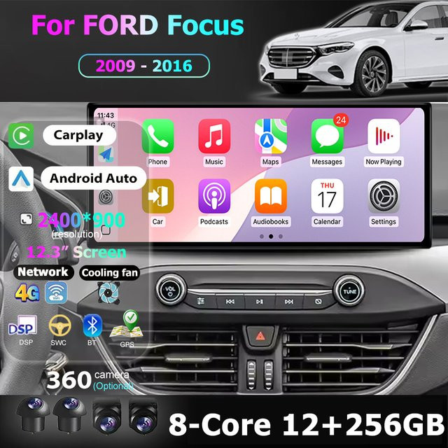 KJ-NAVI Android 16 Multimedia Radio für Ford Focus 2019-2022 mit 12,3 Zoll Display, CarPlay, GPS, Bluetooth, WIFI und DSP in Schwarz - Bild 1