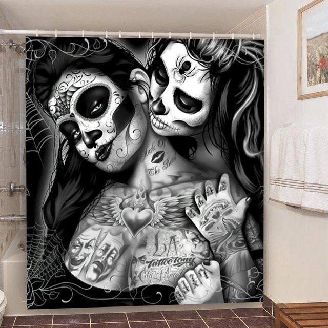 Baifenbai Home Furnishing Duschvorhang Totenkopf Gothic Design, Schwarz, B/H: 90 x 180 cm, wasserdichtes Polyestergewebe - Bild 1