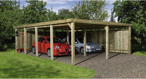 WEKA Doppelcarport 618 Flachdach aus kesseldruckimprägniertem Kiefernholz in Braun, B/T: 802 x 603 cm, ohne Dachplatten - Bild 3