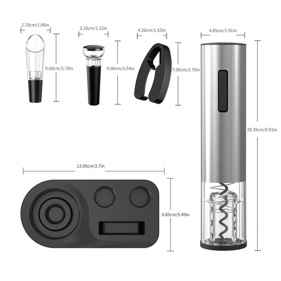 FLYMUYU Elektrisches Weinöffner-Set aus Edelstahl in Silber mit Ständer, Folienschneider, Ausgießer und Stopper - Bild 5