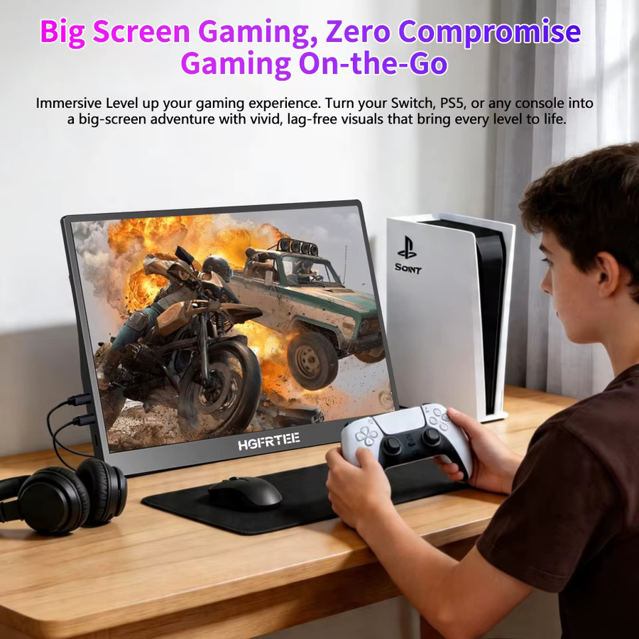 HGFRTEE Tragbarer 16-Zoll Monitor mit 165 Hz, 100 % sRGB, USB-C und HDMI, Schwarz, Kompatibel mit Laptop, Nintendo Switch, Xbox und PlayStation - Bild 5