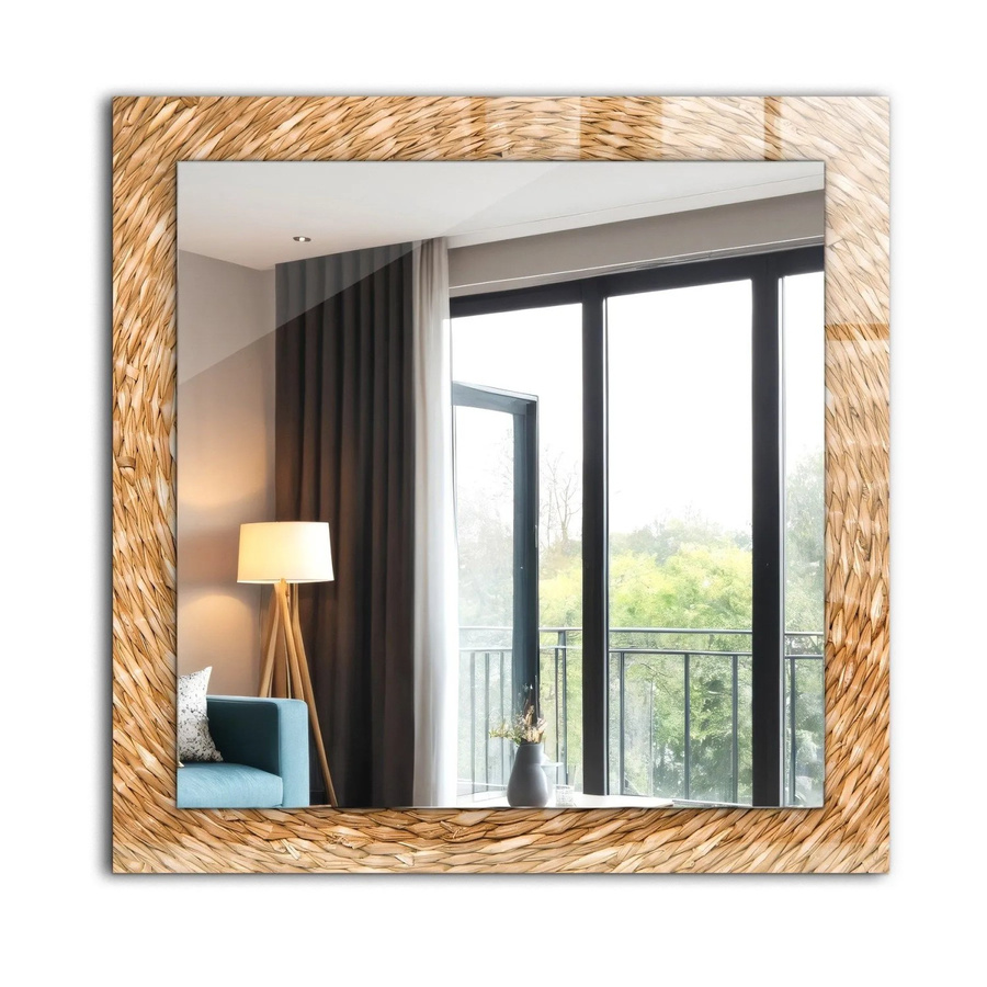 Tulup Dekorativer Spiegel aus Akazie mit Ornamenten, Rechteckig, Braun/Beige, B/H: 60 x 60 cm - Bild 2