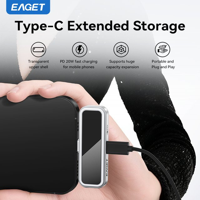 Eaget I30 USB-C USB-Stick mit LCD-Display und 20W PD Schnellladung, Farbe: Silber - Bild 1