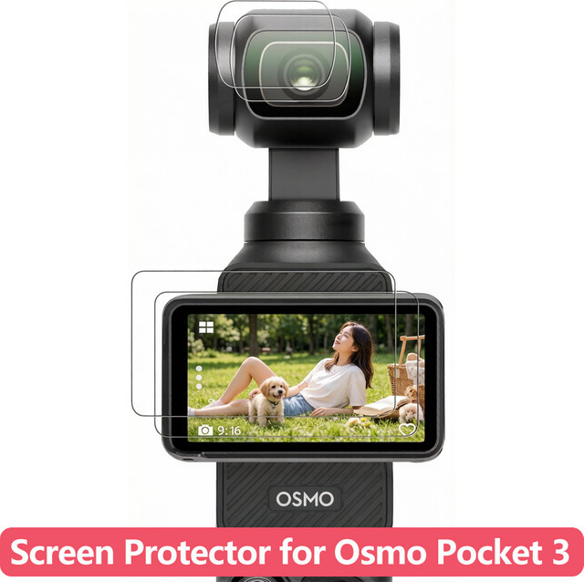 EXSKOF Displayschutz-Set für DJI Osmo Pocket 3 mit gehärtetem Glas und Objektivschutz in Transparent inklusive Reinigungsset - Bild 1