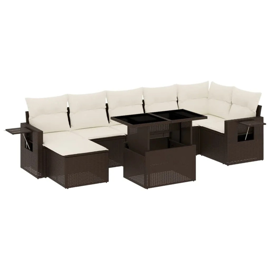 vidaXL 8-tlg Garten-Sofagarnitur in L-Form aus braunem Poly-Rattan mit Kissen und Armlehnen - Bild 2