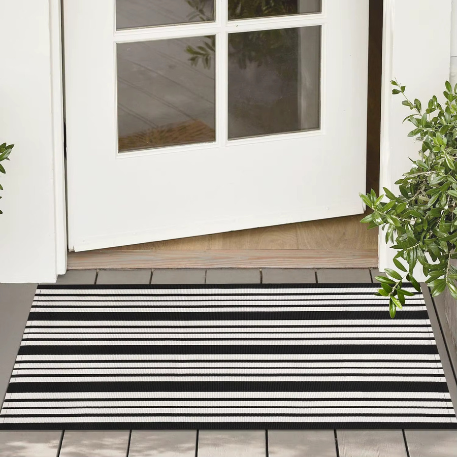 VIKAMA Loop Pile Eingangstürteppich gestreift, maschinenwaschbare Bodenmatte für Innen und Außen, rechteckig, Breite: 60 cm, Tiefe: 40 cm - Bild 2