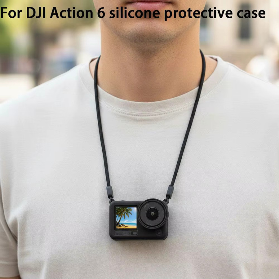 DJI Silikon-Schutzhülle für Osmo Action 6 in Schwarz mit Umhängeband und Objektivdeckel - Bild 3