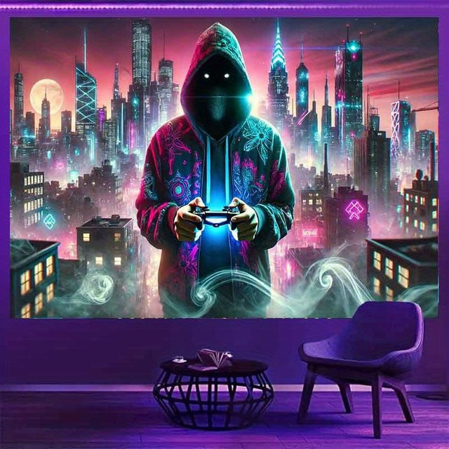 VIKAMA Cyberpunk Neon Tapisserie Wanddeko mit City-Motiv in Multicolour - Bild 1