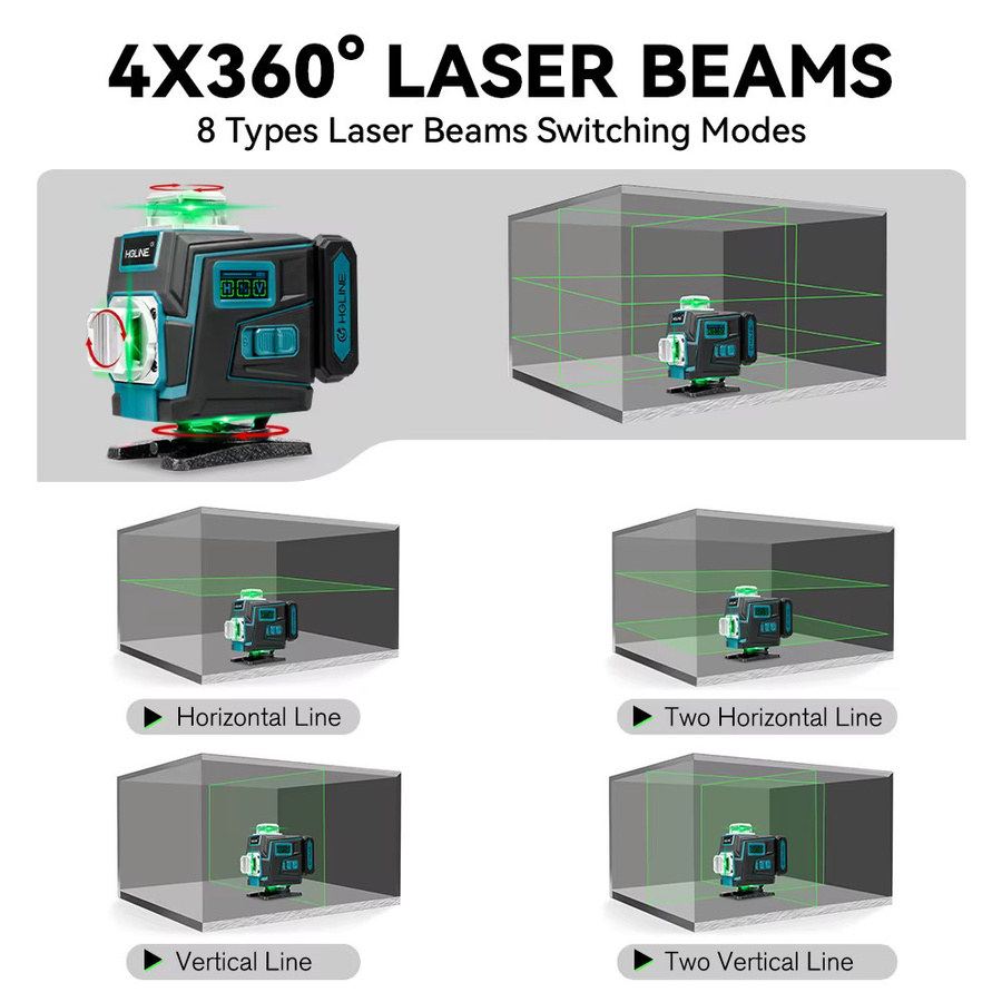 HGLINE Professionelles 16-Linien-Lasernivelliergerät mit 1M Stativ und APP-Fernbedienung, Selbstnivellierendes Horizontal- und Vertikal-Lasernivelliergerät - Bild 2
