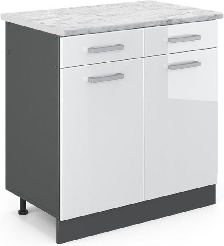 Vicco Küchenunterschrank R-line in Weiß Hochglanz mit Marmor-Optik, Breite: 80 cm - Bild 1