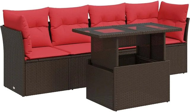 vidaXL 5-teilige Garten-Sofagarnitur aus Poly-Rattan und Akazie in Braun mit Kissen - Bild 1