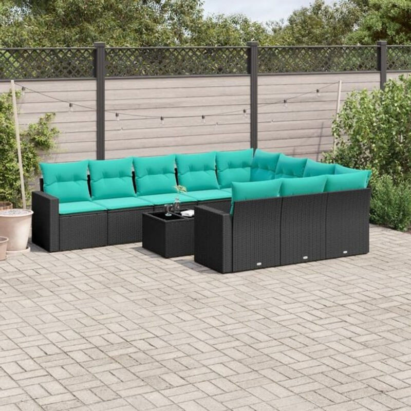 Vidaxl 11-tlg. Garten-Sofagarnitur aus Polyrattan und Stahl mit Kissen in Schwarz - Bild 1